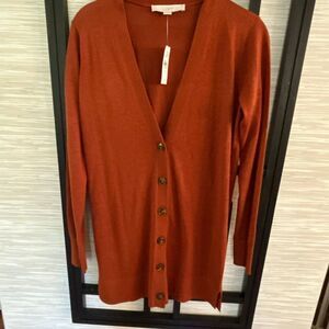 NWT LOFT long cardigan rust color size xs
